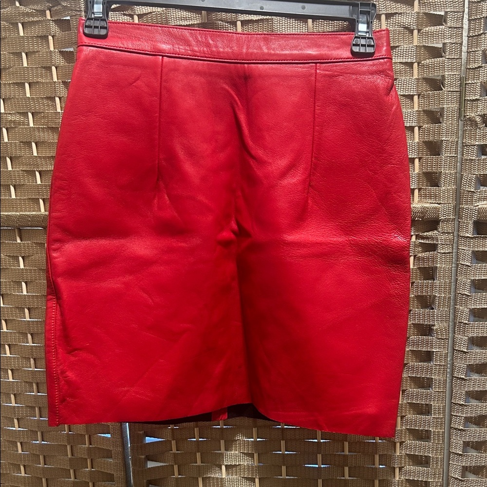 American Apparel Red Faux Leather Pencil Skirt - Picture 2 of 7